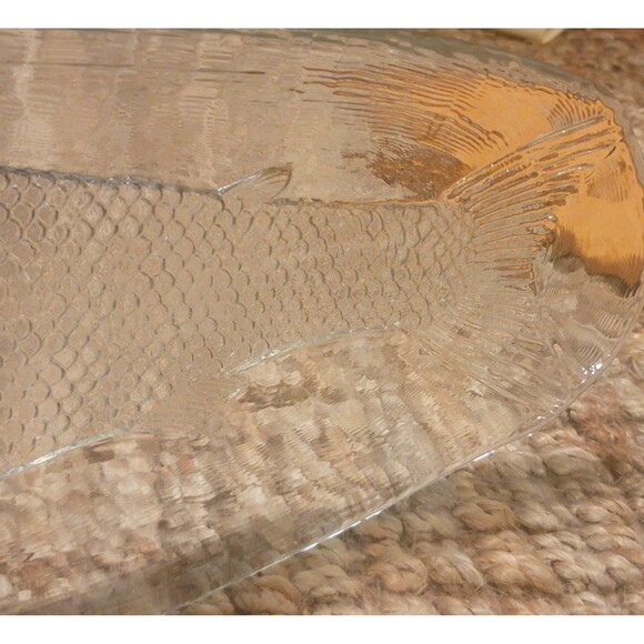 Kosta Boda Crystal Glass Salmon Impressed Fish Design platter 19.5" Scandinavian - Picture 11 of 15